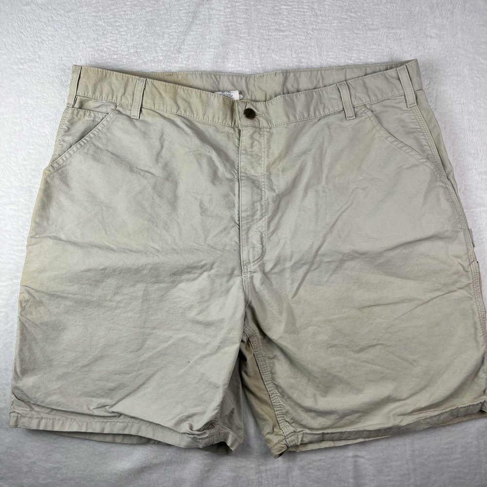 Carhartt The Classic Carpenter Shorts Mens 42 Beige Cotton Workwear Hammer Loop